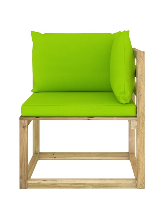 Kampinė sodo sofa su pagalvėlėmis, žaliai impregnuota pušis