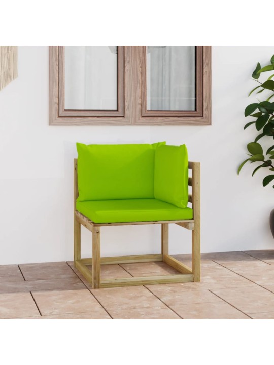 Kampinė sodo sofa su pagalvėlėmis, žaliai impregnuota pušis