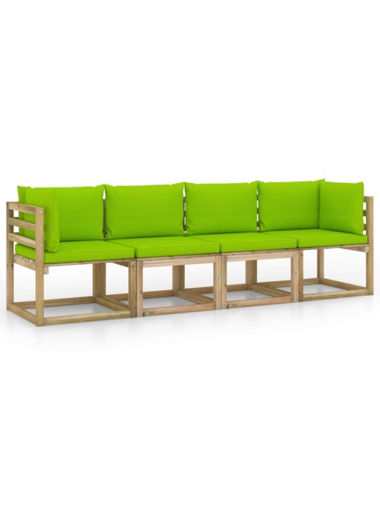 Keturvietė sodo sofa su šviesiai žalios spalvos pagalvėlėmis