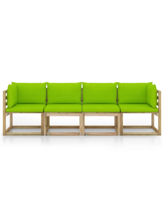 Keturvietė sodo sofa su šviesiai žalios spalvos pagalvėlėmis