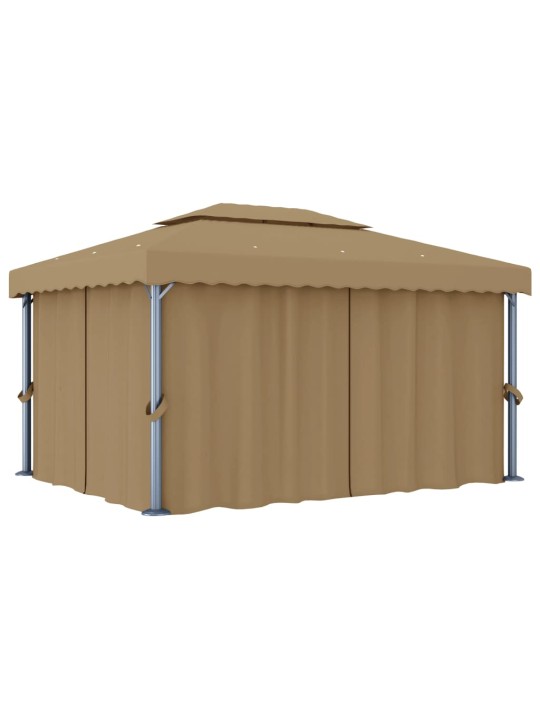Pavėsinė su užuolaidomis, taupe spalvos, 4x3m, aliuminis