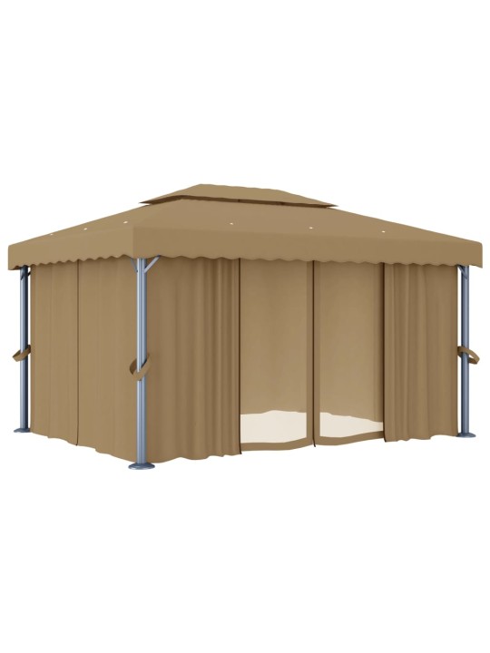 Pavėsinė su užuolaidomis, taupe spalvos, 4x3m, aliuminis