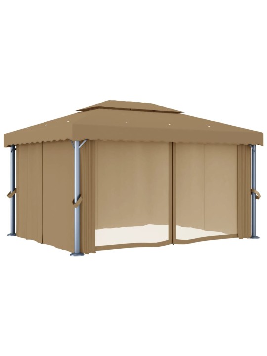 Pavėsinė su užuolaidomis, taupe spalvos, 4x3m, aliuminis