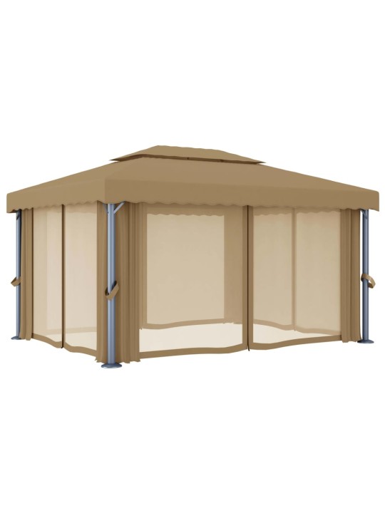 Pavėsinė su užuolaidomis, taupe spalvos, 4x3m, aliuminis