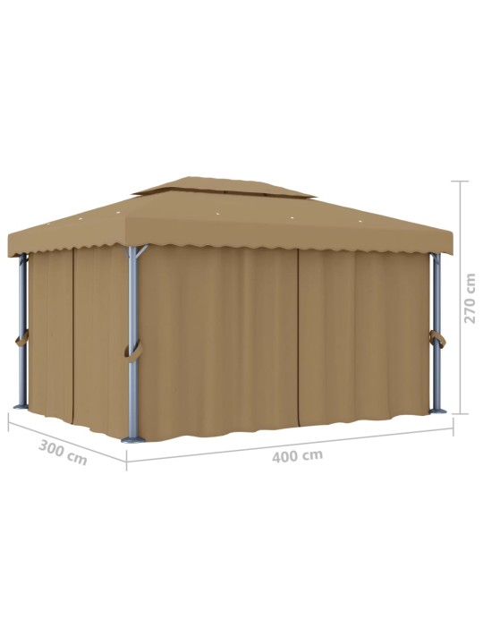 Pavėsinė su užuolaidomis, taupe spalvos, 4x3m, aliuminis