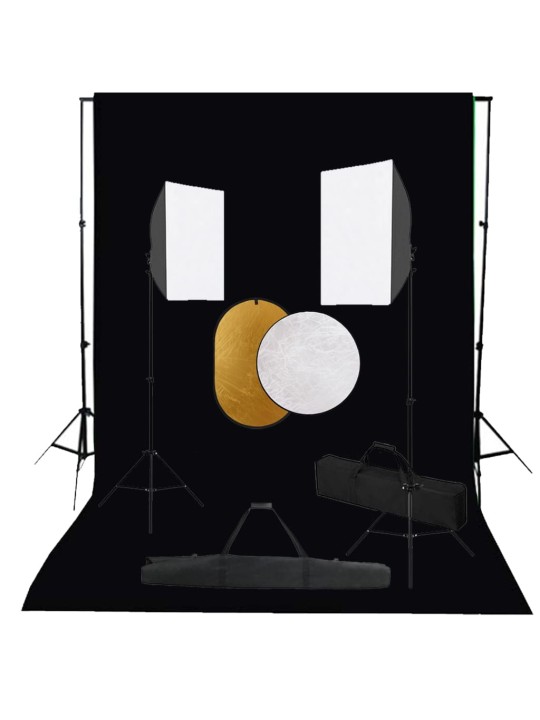 Fotostudijos komplektas su šviesdėžėmis, fonu ir reflektoriumi