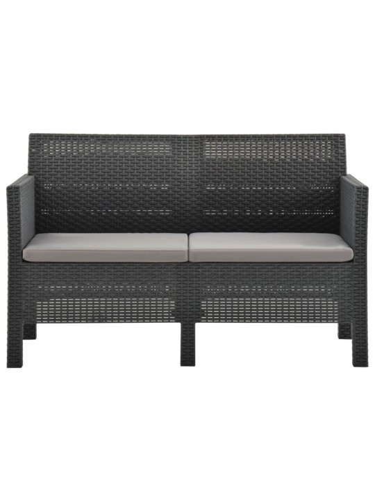Dvivietė sodo sofa su pagalvėlėmis, antracito, PP ratanas