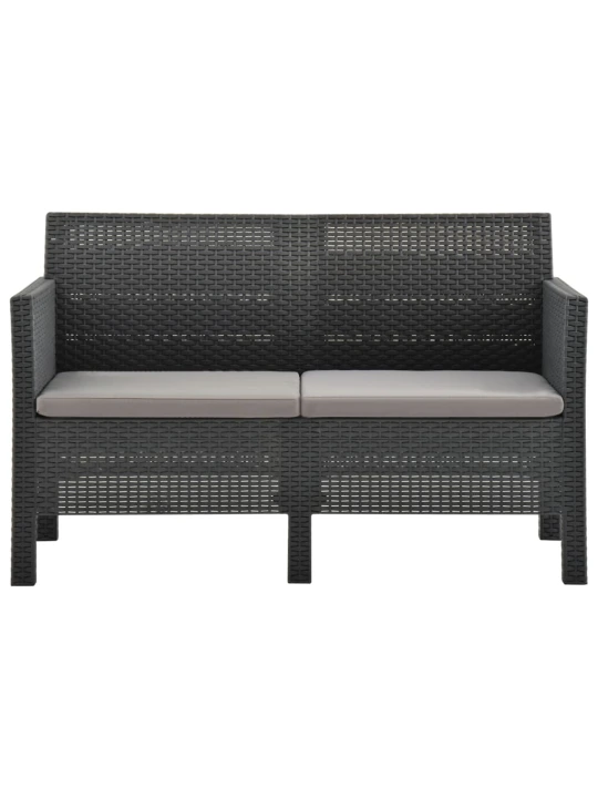 Dvivietė sodo sofa su pagalvėlėmis, antracito, PP ratanas