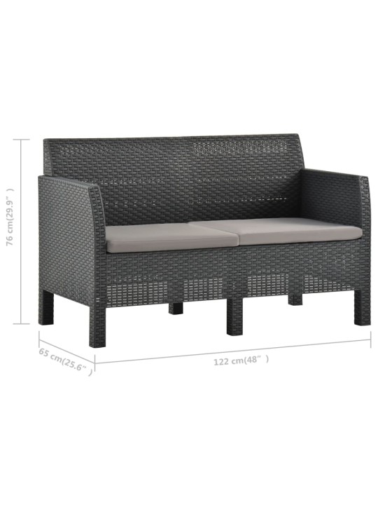 Dvivietė sodo sofa su pagalvėlėmis, antracito, PP ratanas