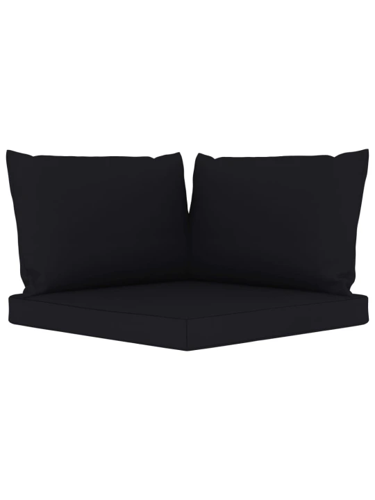 Dvivietė sodo sofa iš palečių su juodomis pagalvėlėmis, pušis
