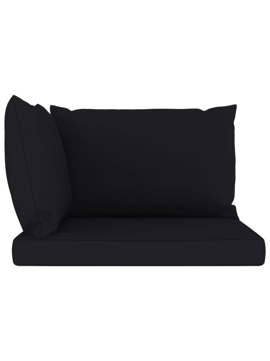 Dvivietė sodo sofa iš palečių su juodomis pagalvėlėmis, pušis