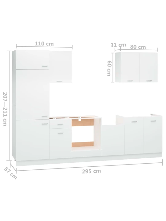 Virtuvės spintelių komplektas, 7 dalių, baltos spalvos, MDP