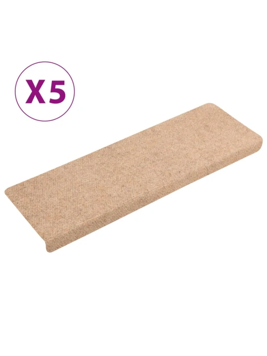 Laiptų kilimėliai, 5vnt., rudi, 65x21x4cm, perforuoti adatomis