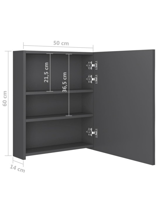 Veidrodinė vonios spintelė su LED apšvietimu, pilka, 50x14x60cm