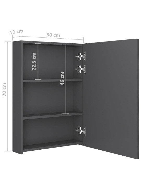 Veidrodinė vonios spintelė su LED apšvietimu, pilka, 50x13x70cm