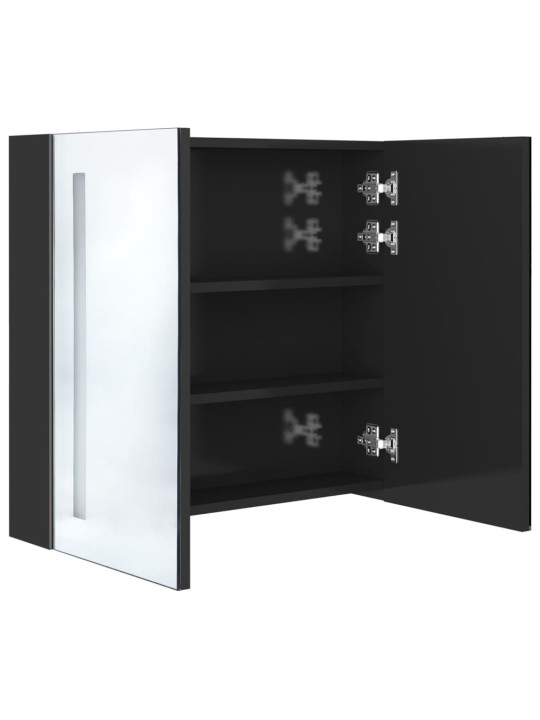 Veidrodinė vonios spintelė su LED apšvietimu, juoda, 62x14x60cm