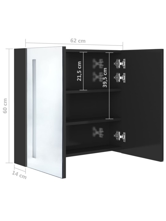 Veidrodinė vonios spintelė su LED apšvietimu, juoda, 62x14x60cm