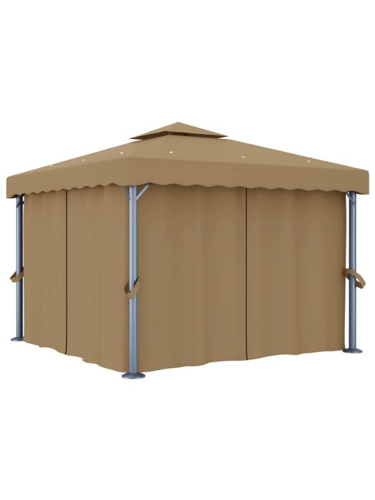 Pavėsinė su užuolaidomis, taupe spalvos, 3x3m, aliuminis