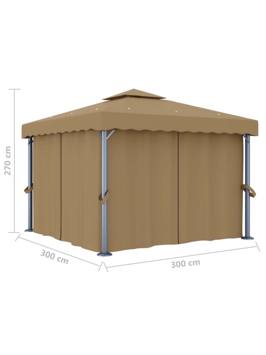 Pavėsinė su užuolaidomis, taupe spalvos, 3x3m, aliuminis
