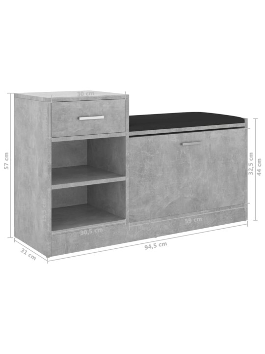 Batų suoliukas, betono pilkos spalvos, 94,5x31x57cm, MDP