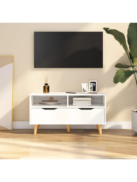 Televizoriaus spintelė, balta, 90x40x48,5cm, mediena, blizgi