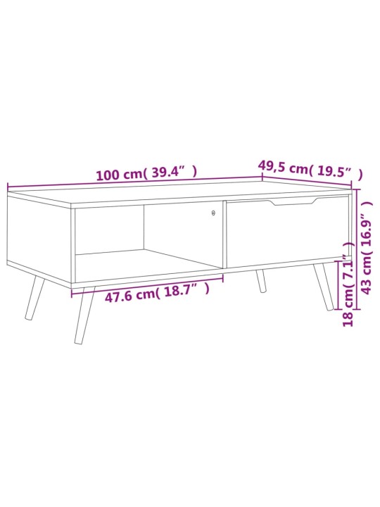 Kavos staliukas, baltos spalvos, 100x49,5x43cm, MDP, blizgus