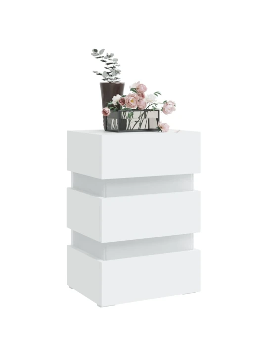 Naktinė spintelė su LED apšvietimu, balta, 45x35x67cm, mediena