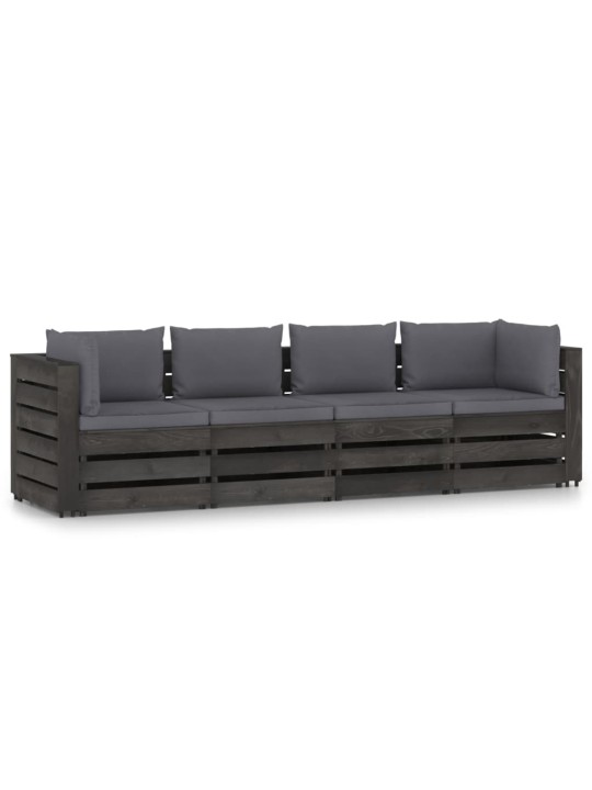 Keturvietė sodo sofa su pagalvėmis, pilkai impregnuota mediena