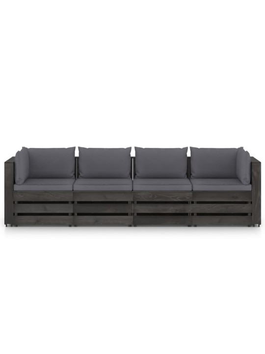 Keturvietė sodo sofa su pagalvėmis, pilkai impregnuota mediena