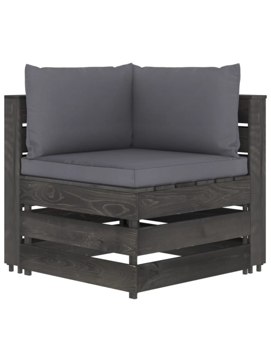 Keturvietė sodo sofa su pagalvėmis, pilkai impregnuota mediena