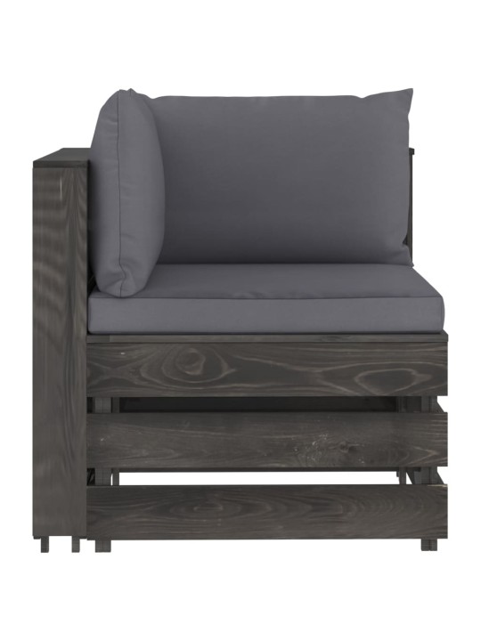 Keturvietė sodo sofa su pagalvėmis, pilkai impregnuota mediena