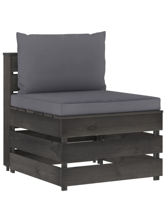 Keturvietė sodo sofa su pagalvėmis, pilkai impregnuota mediena