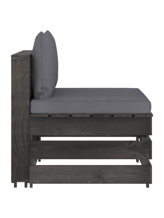 Keturvietė sodo sofa su pagalvėmis, pilkai impregnuota mediena