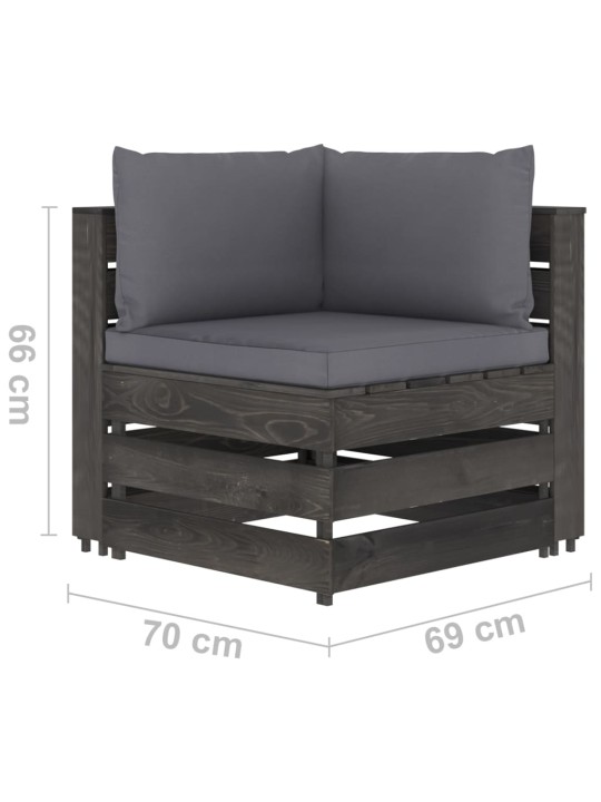Keturvietė sodo sofa su pagalvėmis, pilkai impregnuota mediena