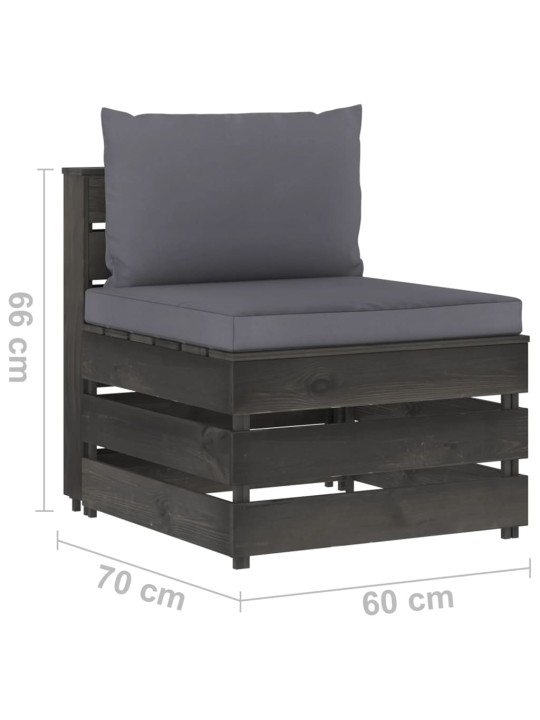 Keturvietė sodo sofa su pagalvėmis, pilkai impregnuota mediena