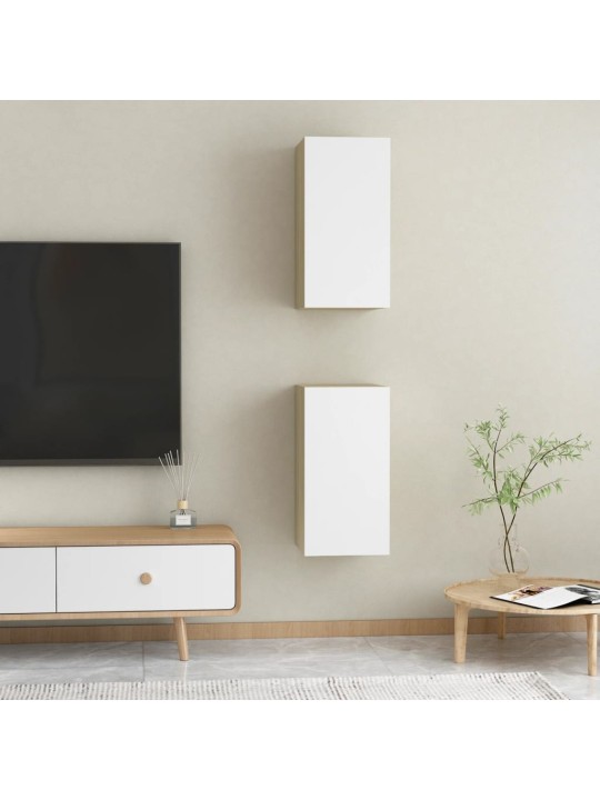 Televizoriaus spintelės, 2vnt., baltos ir ąžuolo, 30,5x30x60cm, MDP