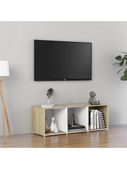 Televizoriaus spintelė, balta ir ąžuolo, 107x35x37cm, MDP
