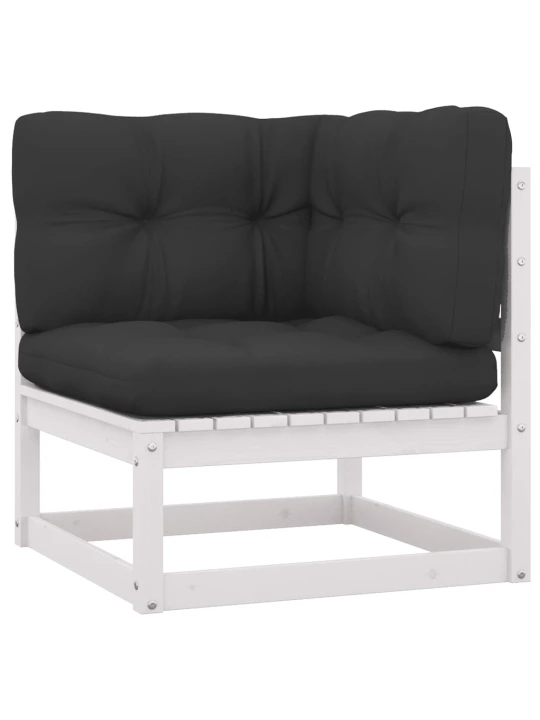 Kampinė sodo sofa su antracito pagalvėlėmis, pušies masyvas