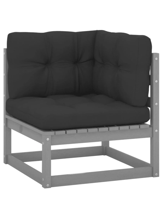 Kampinė sodo sofa su antracito pagalvėlėmis, pušies masyvas