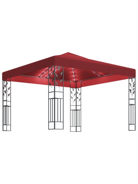 Pavėsinė su lemputėmis LED, vyno raudona, 3x3 m