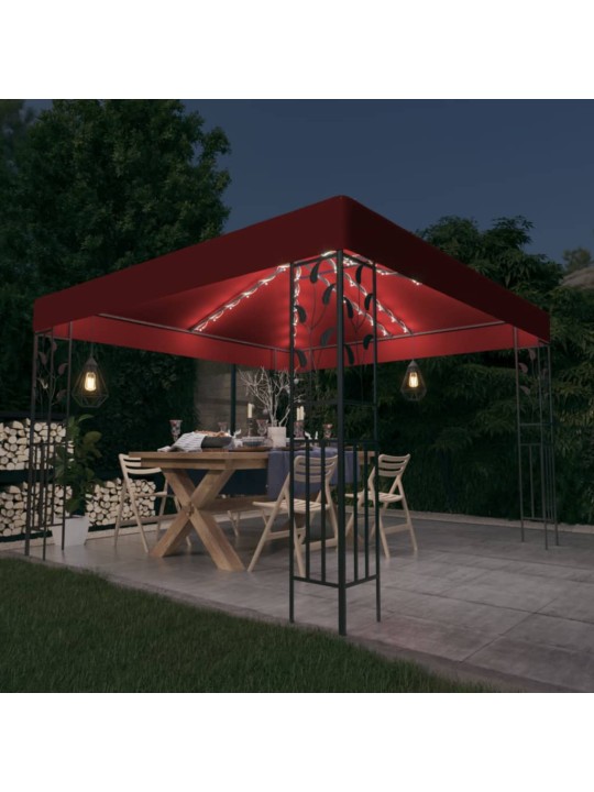 Pavėsinė su lemputėmis LED, vyno raudona, 3x3 m