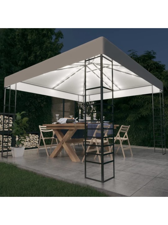 Sodo pavėsinė su lempučių girliandomis LED, balta, 3x3m