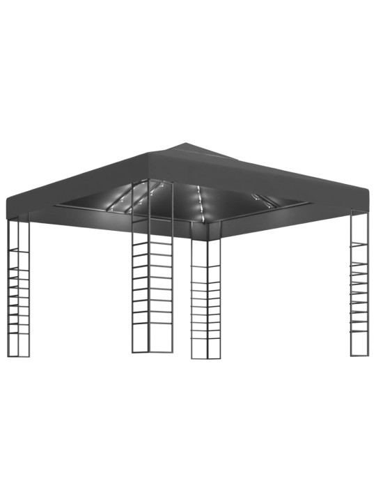 Sodo pavėsinė su lempučių girliandomis LED, antracito, 3x3m