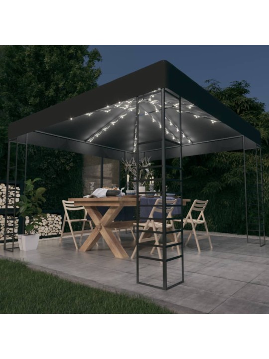 Sodo pavėsinė su lempučių girliandomis LED, antracito, 3x3m