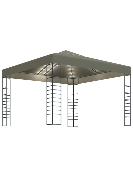 Sodo pavėsinė su lempučių girliandomis LED, taupe, 3x3m