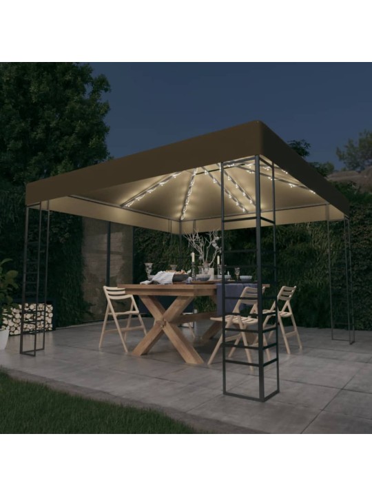 Sodo pavėsinė su lempučių girliandomis LED, taupe, 3x3m