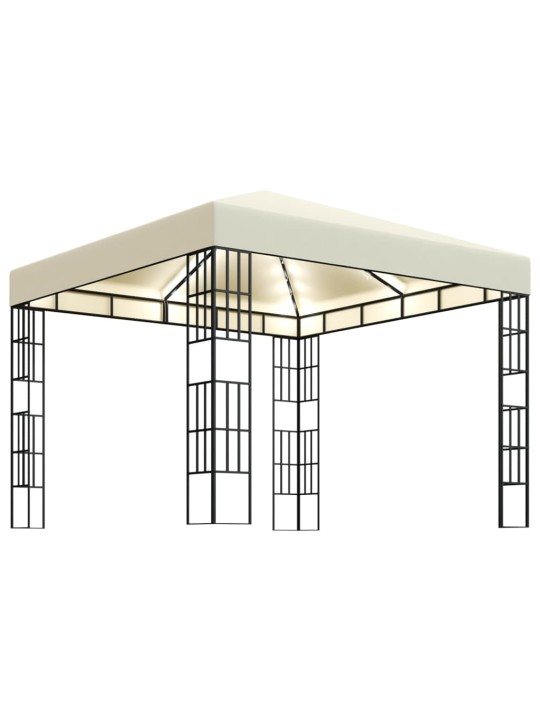 Pavėsinė su lemputėmis LED, kreminė, 3x3m