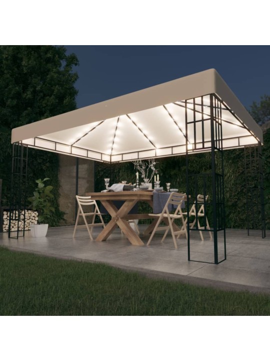 Pavėsinė su lemputėmis LED, kreminė, 3x4m