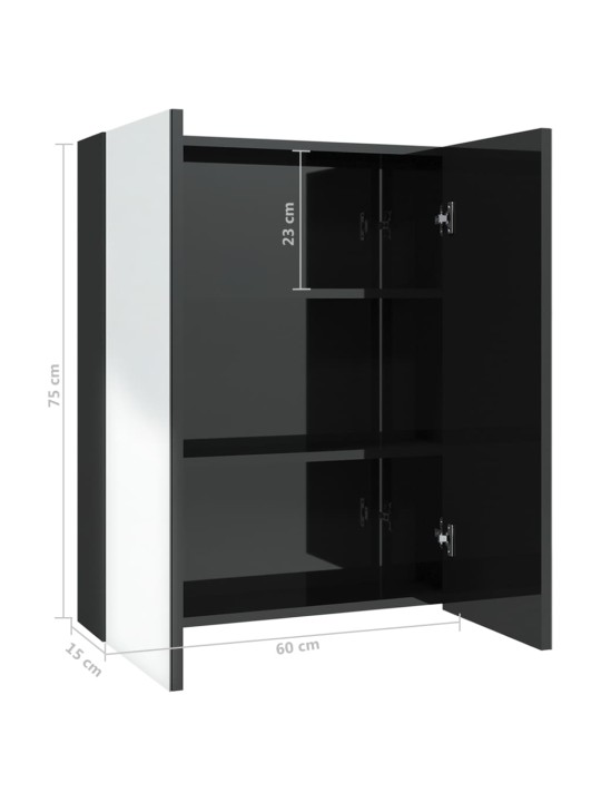 Veidrodinė vonios spintelė, juoda, 60x15x75cm, MDF, blizgi