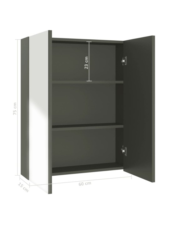 Veidrodinė vonios spintelė, pilkos spalvos, 60x15x75cm, MDF